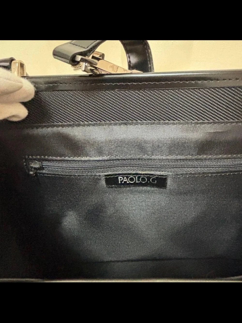 Paolo Gucci Black Structured Satchel with Center Stripe and Silver Accents
